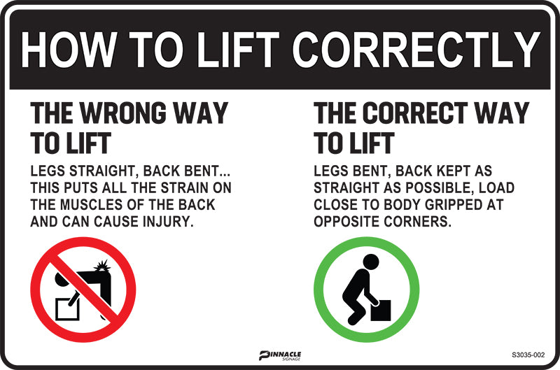 Max Global Products S3035 How To Lift Correctly (With Pictos) Sign