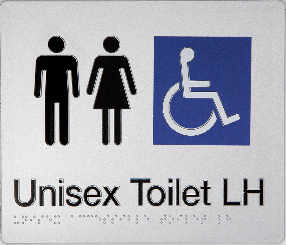 Max Global Products BS011 Sign, Unisex Wheelchair Accessible Toilet Left Hand, , Blue/White PVC