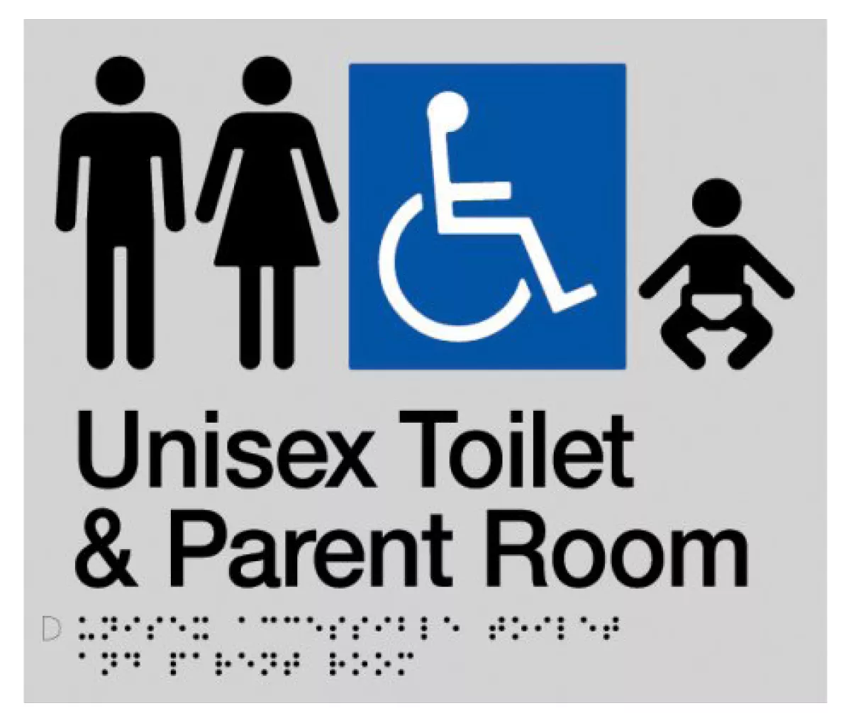 Max Global Products BS044 Sign, Unisex Wheelchair Accessible Toilet & Parent Room, , Blue/White PVC