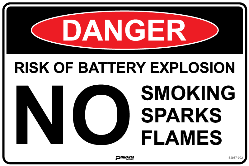 Max Global Products S2087 Danger Risk Of Battery Explosion No Smoking Sparks Flames Sign