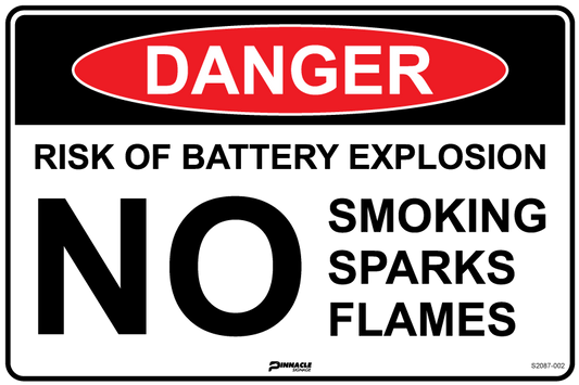 Max Global Products S2087 Danger Risk Of Battery Explosion No Smoking Sparks Flames Sign