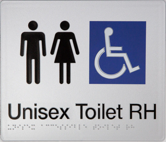 Max Global Products BS012 Sign, Unisex Wheelchair Accessible Toilet Right Hand, , Blue/White PVC