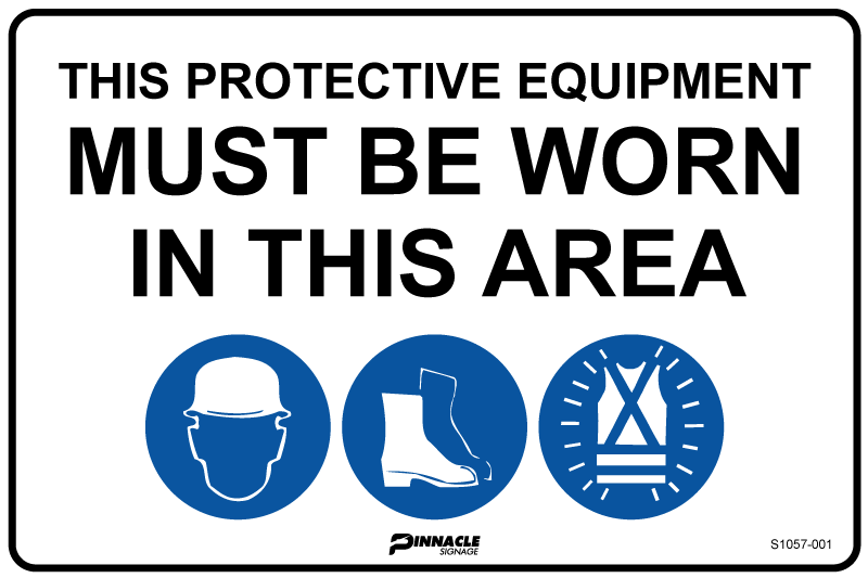 Max Global Products S1057 Combination Mandatory Sign, In This Area, Hardhat, Footwear, Hi Vis