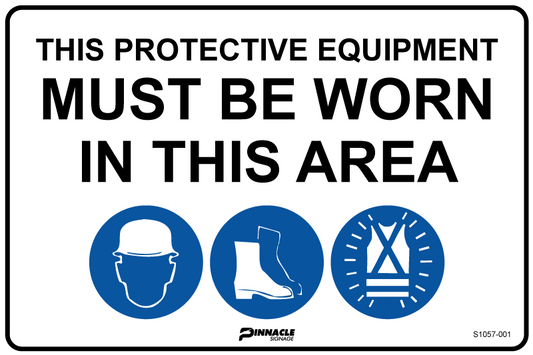 Max Global Products S1057 Combination Mandatory Sign, In This Area, Hardhat, Footwear, Hi Vis