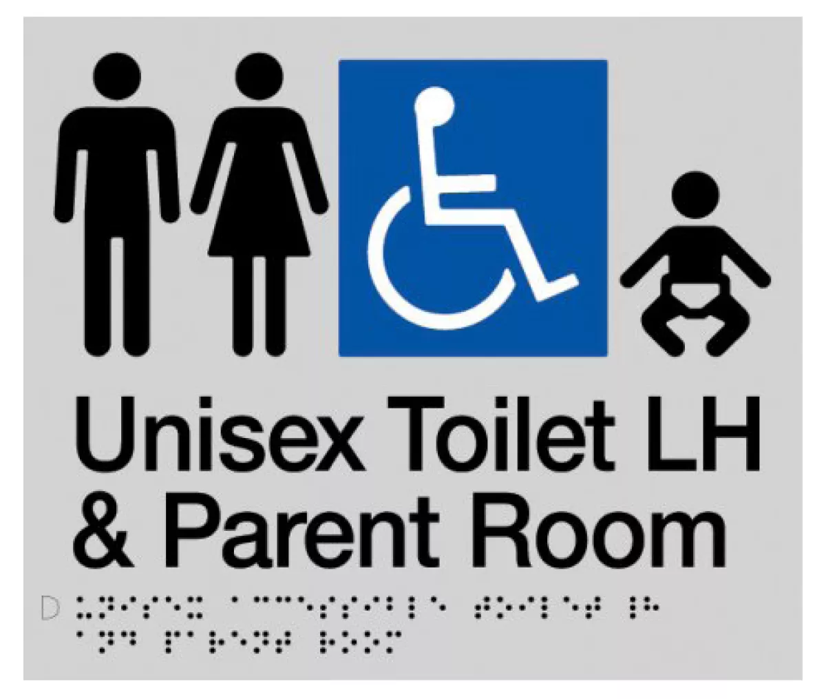 Max Global Products BS045 Sign, Unisex Wheelchair Accessible Toilet LH & Parent Room, , Blue/White PVC