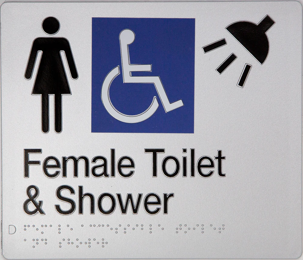 Max Global Products BS023 Sign, Female Wheelchair Accessible Toilet & Shower, , Blue/White PVC