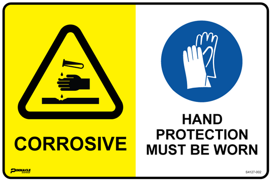 Max Global Products S4127 Multi Sign - Corrosive/Hand Protection Must Be Worn