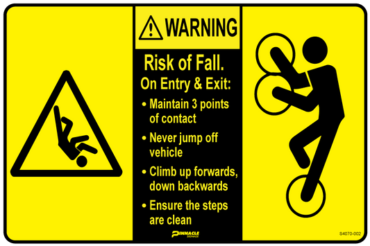 Max Global Products S4101 Warning Risk Of Fall On Exit or Entry Maintain 3 Points of... Sign