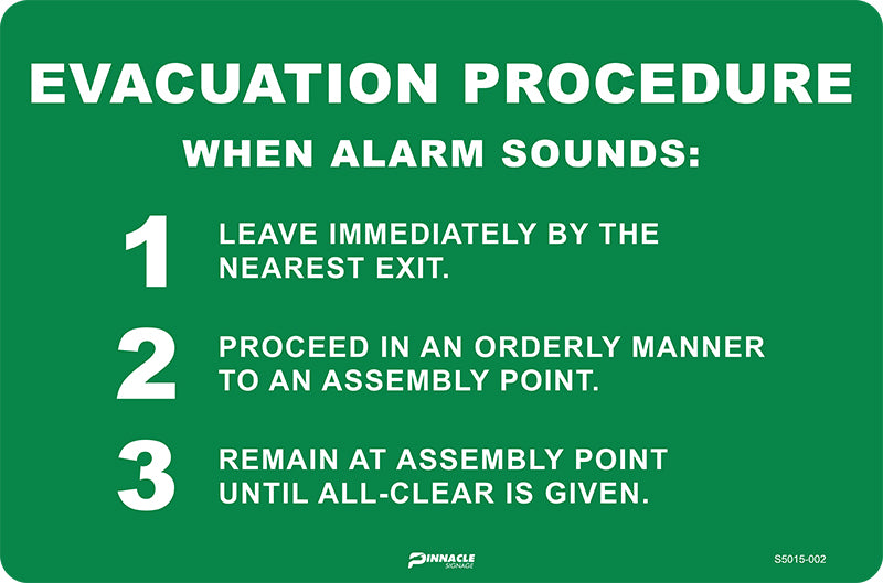 Max Global Products S5015 Evacuation Procedure When Alarm Sounds Sign