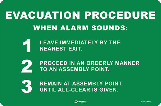 Max Global Products S5015 Evacuation Procedure When Alarm Sounds Sign
