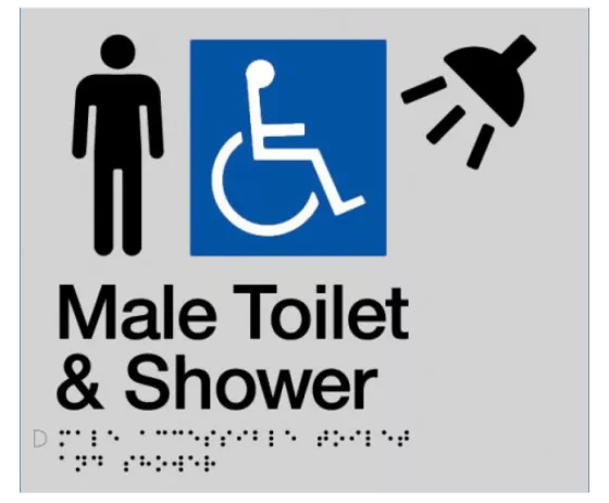 Max Global Products BS020 Sign, Male Wheelchair Accessible Toilet & Shower, , Blue/White PVC