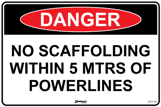 Max Global Products S2019 Danger No Scaffolding Within 5 Mtrs Of Powerlines Sign