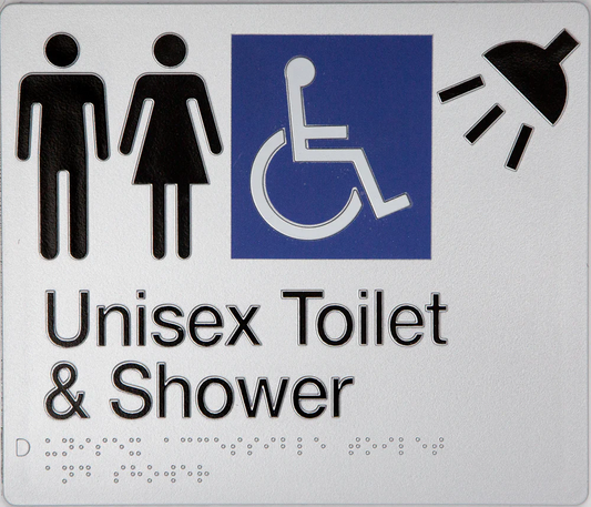 Max Global Products BS026 Sign, Unisex Wheelchair Accessible Toilet & Shower, , Blue/White PVC