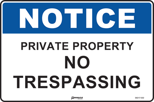 Max Global Products S8217 Notice Private Property No Trespassing Sign
