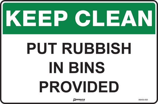 Max Global Products S6455 Keep Clean Put Rubbish In Bins Provided Sign