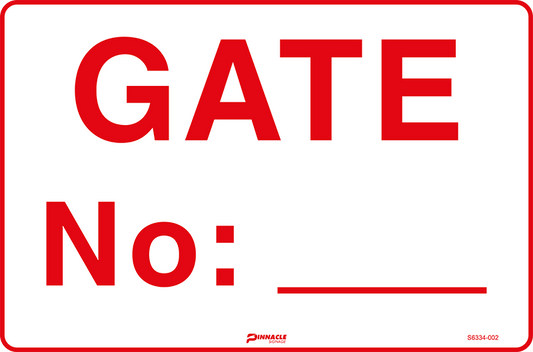 Max Global Products S6334 Gate No: __ (Red on White) Sign