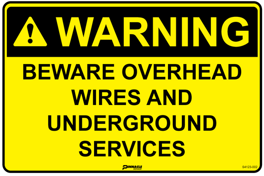 Max Global Products S4123 Warning Beware Overhead Wires and Underground Services Sign
