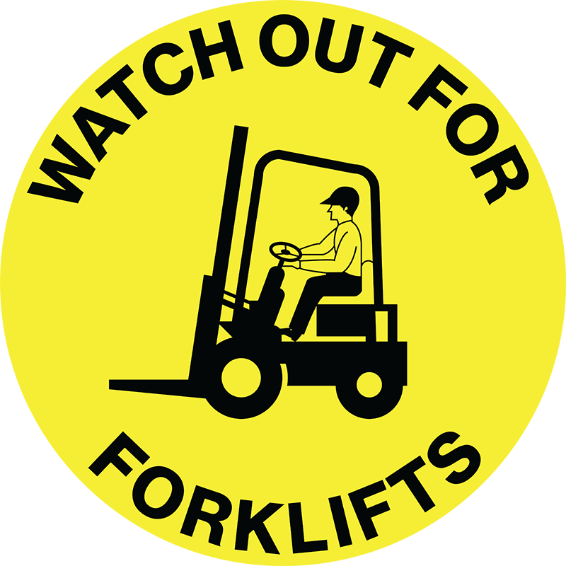 Max Global Products F1141-046 Floor Graphics, , Anti-Slip, Watch Out for Forklifts, Round Sign