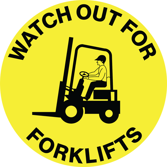 Max Global Products F1141-046 Floor Graphics, , Anti-Slip, Watch Out for Forklifts, Round Sign