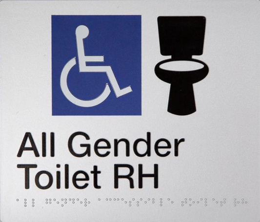 Max Global Products BS066 Sign, All Gender Wheelchair Accessible Toilet Right Hand, , Blue/White PVC