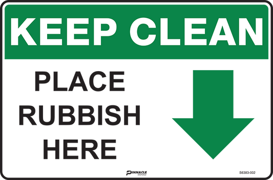 Max Global Products S6383 Keep Clean Place Rubbish Here (Arrow Down) Sign
