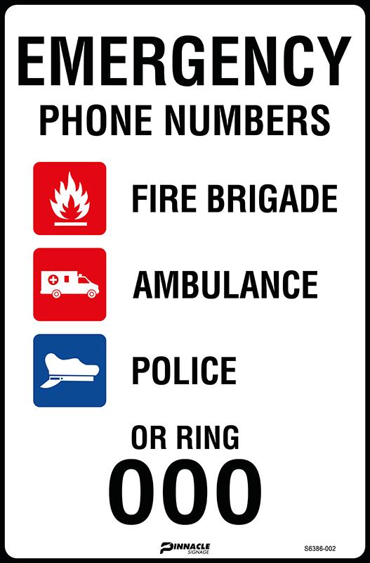 Max Global Products S6386 Emergency Phone Numbers Or Ring 000 Sign