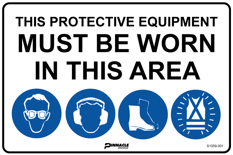 Max Global Products S1059 Combination Mandatory Sign, In This Area, Eye, Hearing, Footwear, Hi Vis