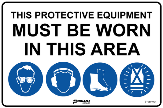 Max Global Products S1059 Combination Mandatory Sign, In This Area, Eye, Hearing, Footwear, Hi Vis