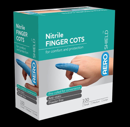 AERO HEALTHCARE BFC-M Nitrile Finger Cots Blue Medium Box of 100