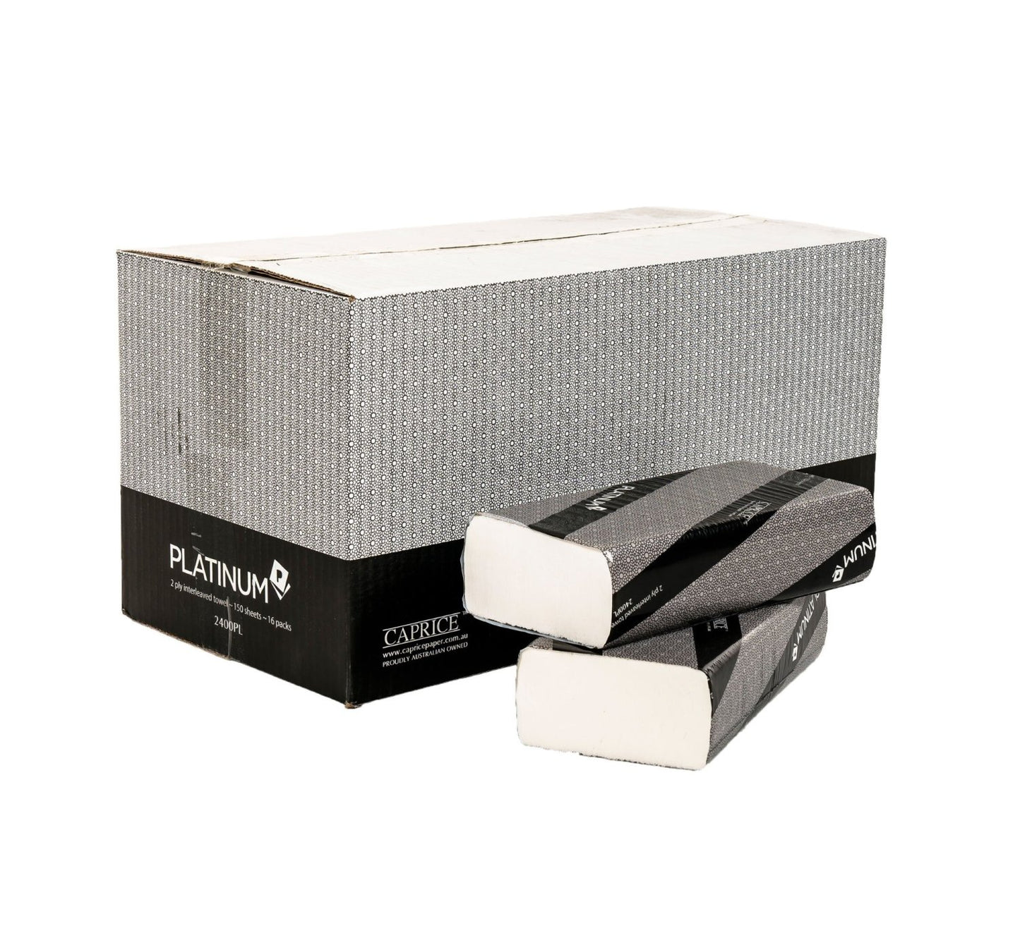 CAPRICE PAPER C-2400PL Caprice Towel Interleaved Platinum 26.5cm x 24cm 150 Sheet Pack Carton of 16