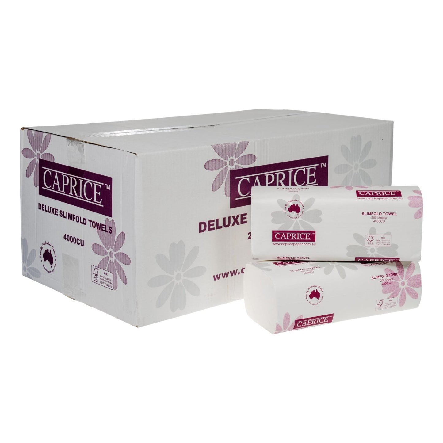 CAPRICE PAPER C-4000CU Caprice Towel Interfold Slim Deluxe 23cm x 22.5cm 200 Sheet Pack Carton of 20