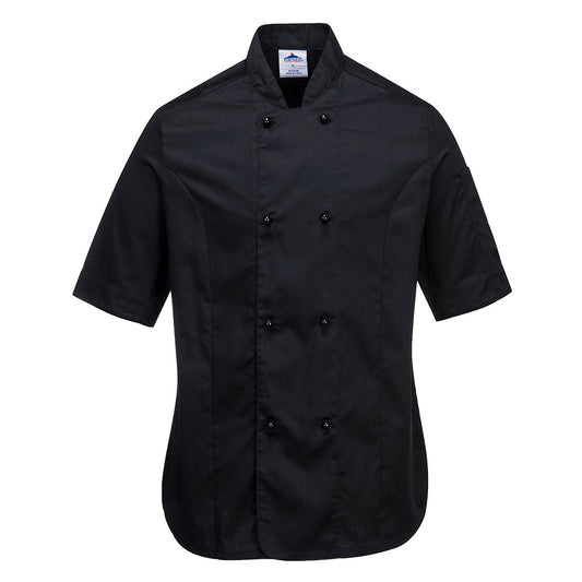 Portwest Rachel Ladies Chefs Jacket S/S in Black
