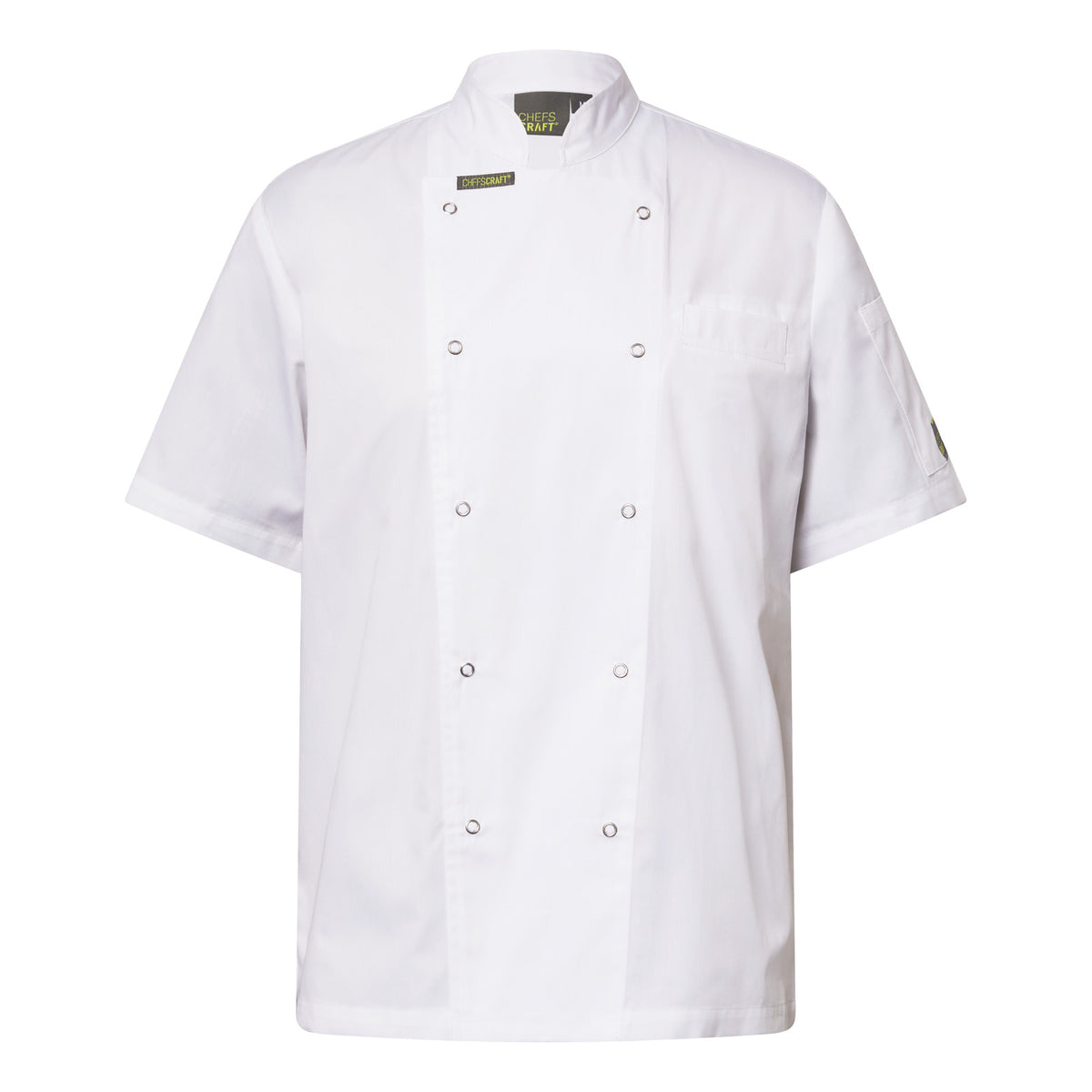 Chefscraft CJ052 Lightweight Executive Short Sleeve Chefs Jacket With Press Studs in White Jkt / White Buttons