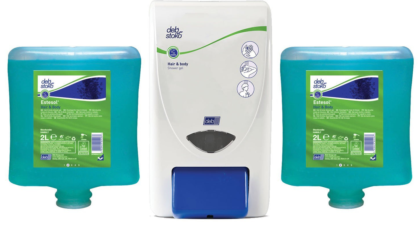 SC JOHNSON DEB D-HAB2LSTPK Deb 2000 Estesol Hair & Body Rainforest Starter Pack 2 Cartridges and 1 Dispenser