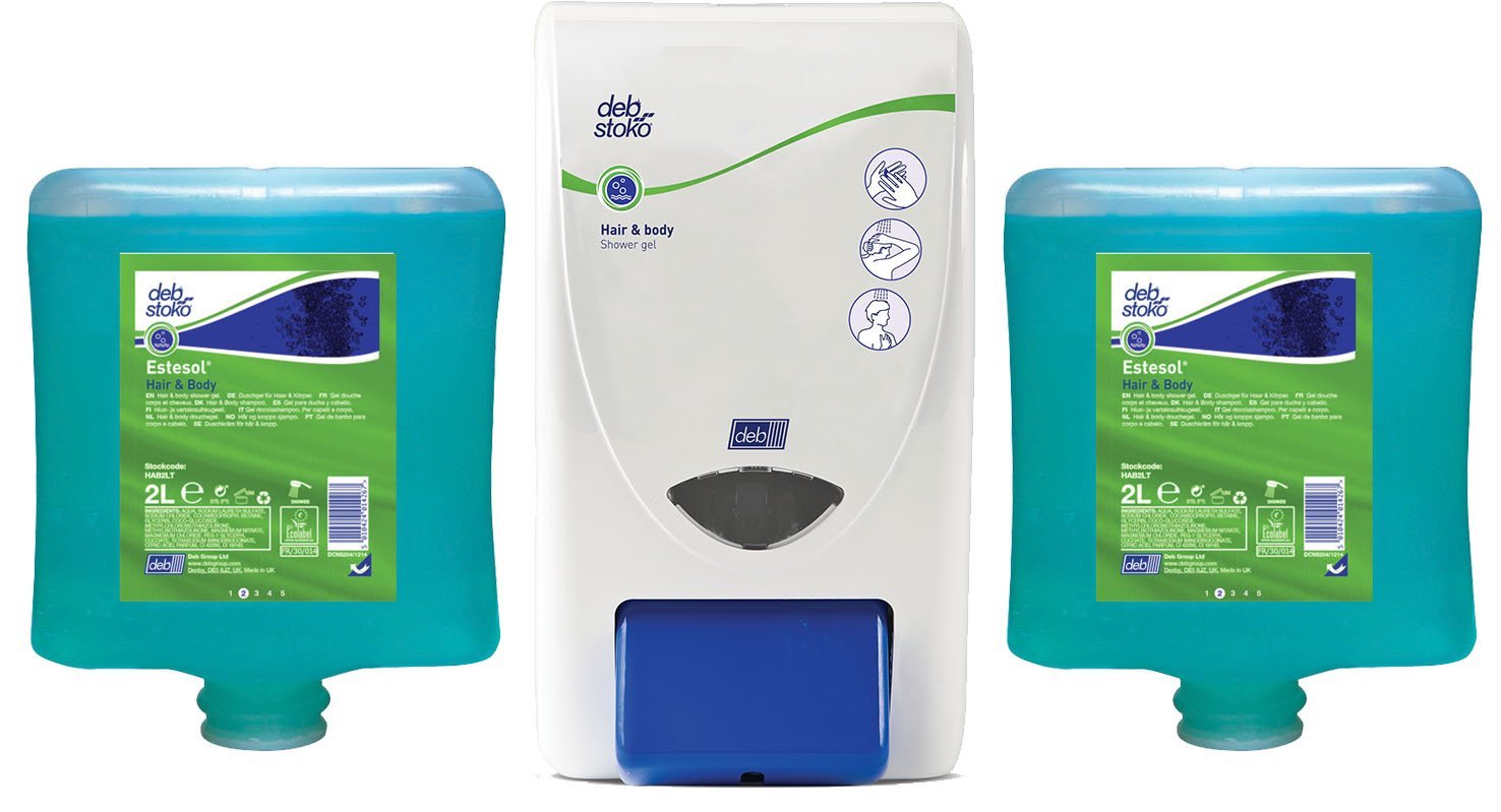 SC JOHNSON DEB D-HAB2LSTPK Deb 2000 Estesol Hair & Body Rainforest Starter Pack 2 Cartridges and 1 Dispenser