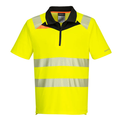 Portwest DX4 Hi-Vis Zip Polo Shirt S/S in Yellow/Black