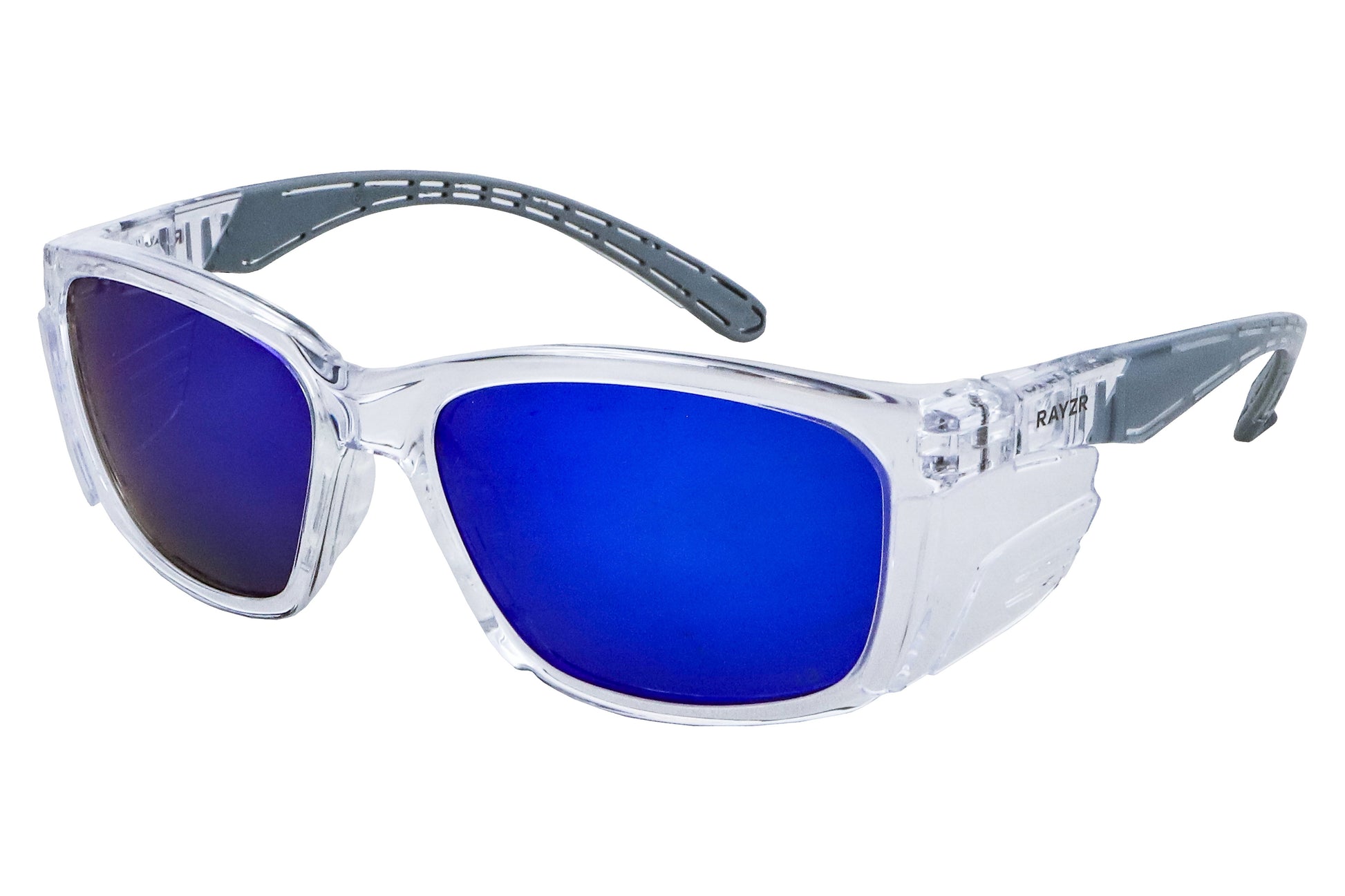 Maxisafe ERZ360 Rayzr Safety Glasses - Clear Frame - Blue Mirror Polarised