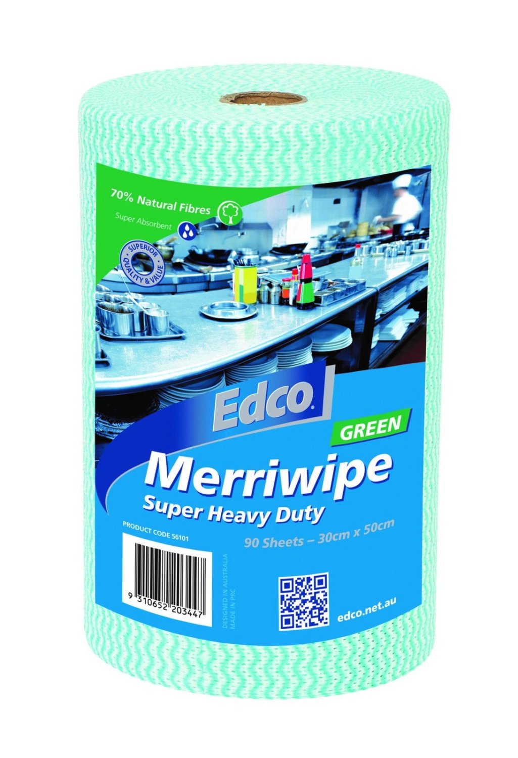 EDCO E56101 Merriwipe Super Heavy Duty Green 30cm x 50cm 90 Sheets 4 Rolls per Carton