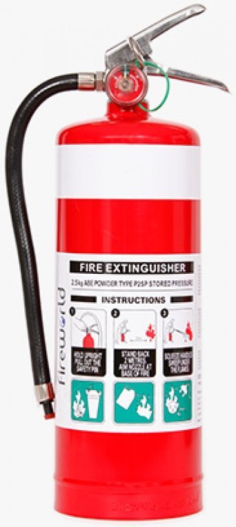 FIRE WORLD FE2.5 Dry Chemical ABE Fire Extinguisher, 2.5kg, with Hose & Vehicle Bracket