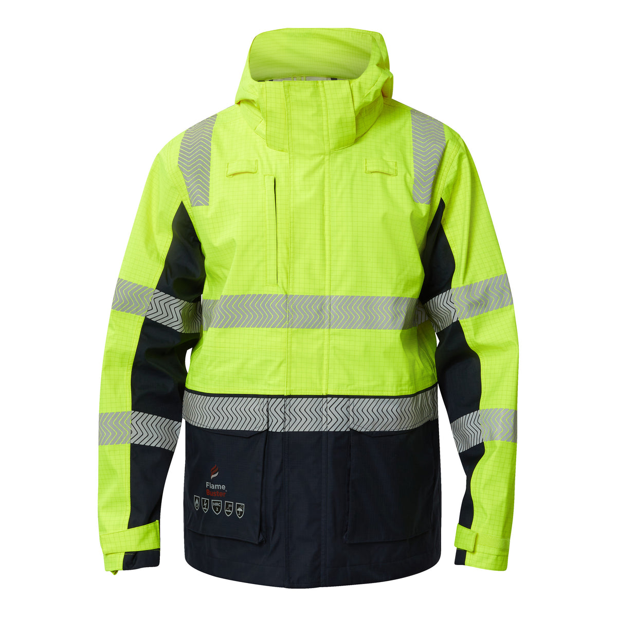 Flamebuster FJV032 Mens HRC2 Inherent Reflective Wet Weather 3 In 1 Jacket in Yellow/Navy