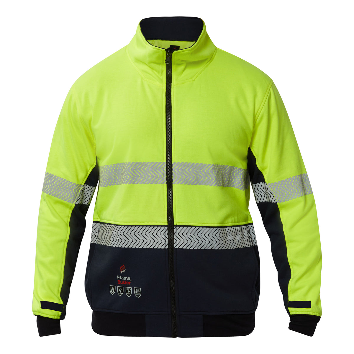 Flamebuster FJV034 Mens FR Hi Vis Segmented Reflective Fleece in Yellow/Navy