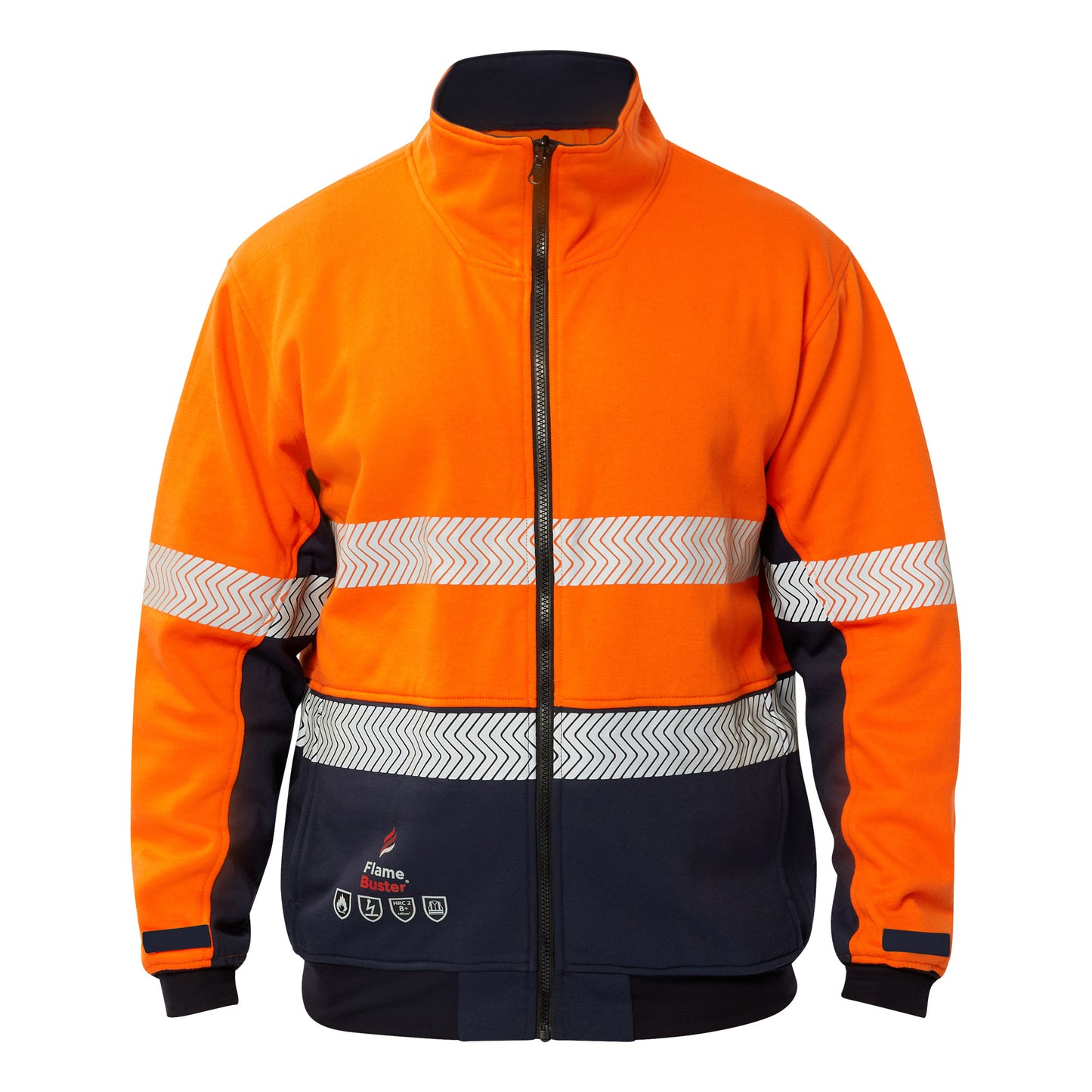 Flamebuster FJV034 Mens FR Hi Vis Segmented Reflective Fleece in Orange/Navy