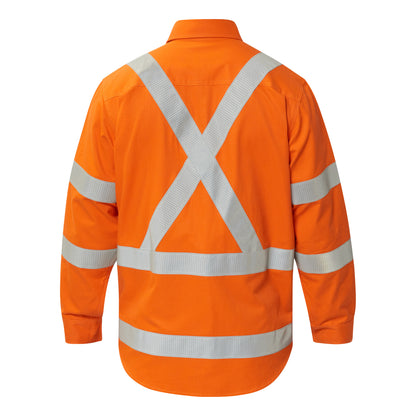 Flamebuster FSV028A Mens HRC2 Hi Vis Reflective Shirt With X Pattern And Gusset Sleeves in Orange