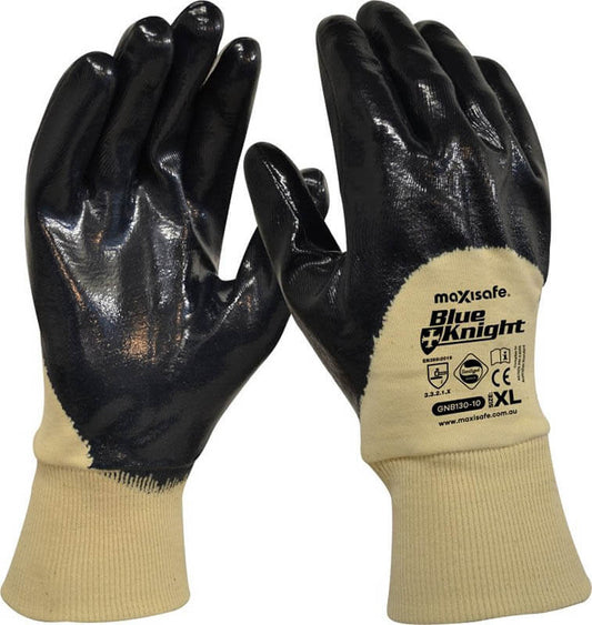 Maxisafe GNB130 Blue Knight Nitrile 3/4 Dipped Glove, Knit Wrist