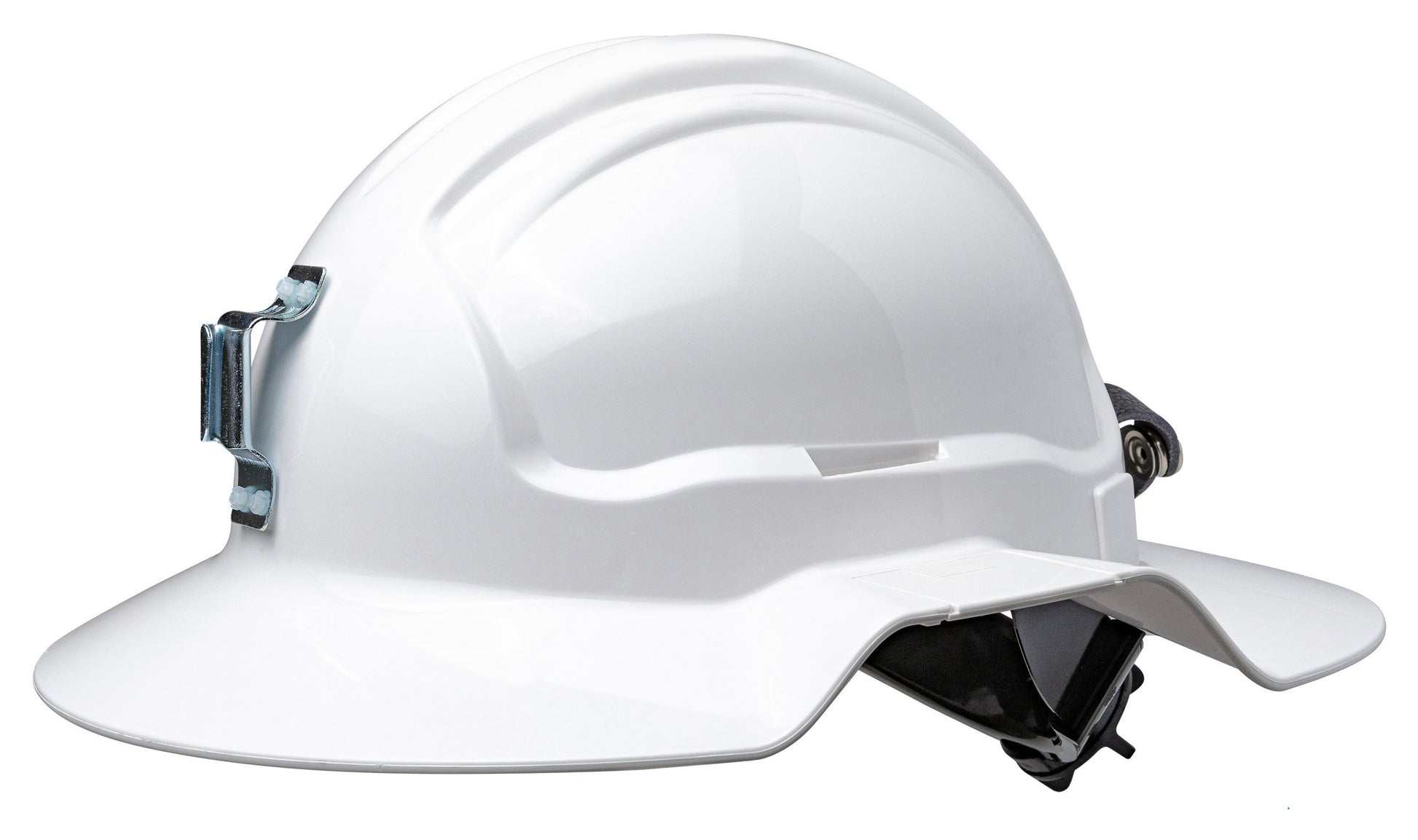 Maxisafe HBB56RH-ML-WH White Broadbrim Hard Hat Non-Vented w/ Metal Miners Bracket