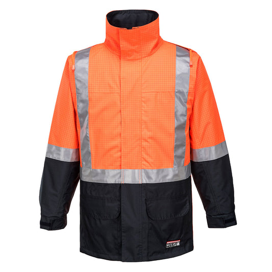 Portwest Huski Amp Hi-Vis Contrast Rain Jacket in Orange/Navy