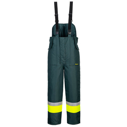 Portwest Huski Hi-Vis Contrast Freezer Bib and Brace in Yellow/Forest Green