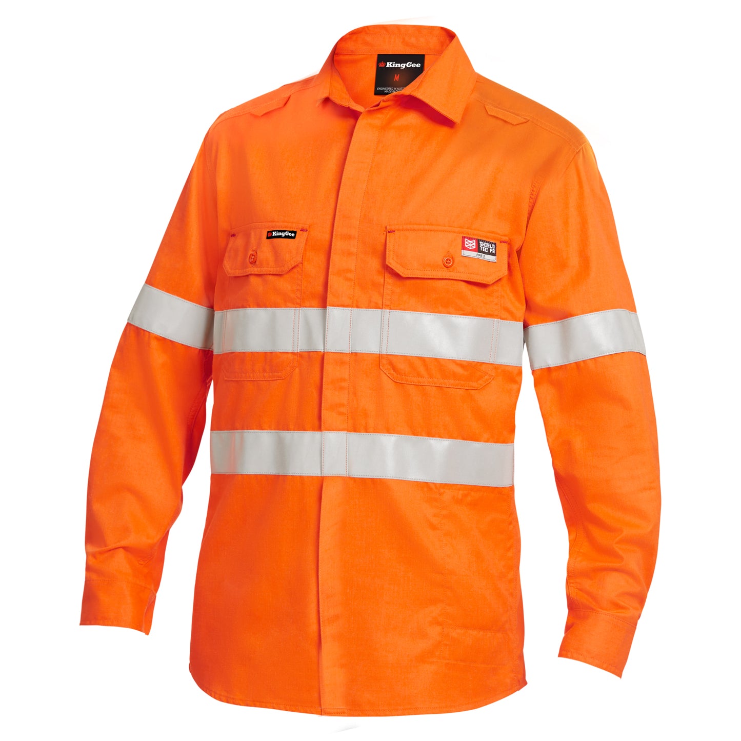 King Gee K84001 Shieldtec LENZING FR Hi-Vis Spliced Open Front Taped Shirt PPE2