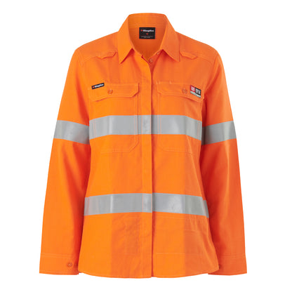 King Gee K84003 Womens Shieldtec LENZING FR Hi-Vis Open Front Taped Shirt PPE2