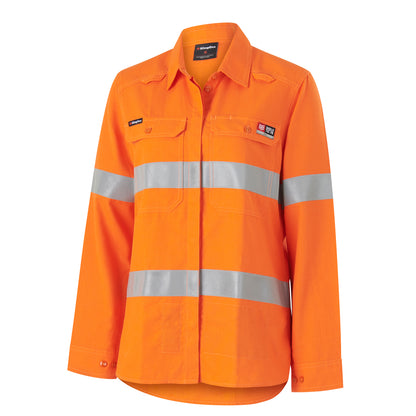 King Gee K84003 Womens Shieldtec LENZING FR Hi-Vis Open Front Taped Shirt PPE2